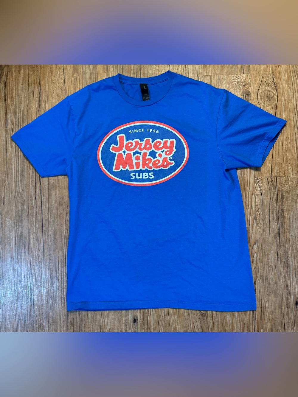JERSEY MIKE’S SUBS T-Shirt Size Large Since 1956 Blue Red White Logo Gildan Soft